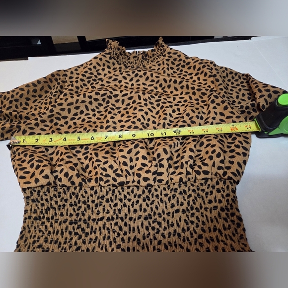 She + Sky Tan Fit and Flare Dress with Crew Neck and Bishop Sleeves - Picture 11 of 11